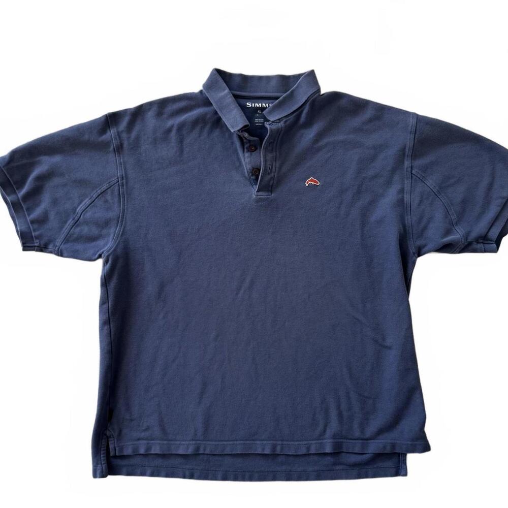 Simms 3XDRY Men's Polo‎ Size XL Short Sleeve Navy Blue Outdoor Fishing